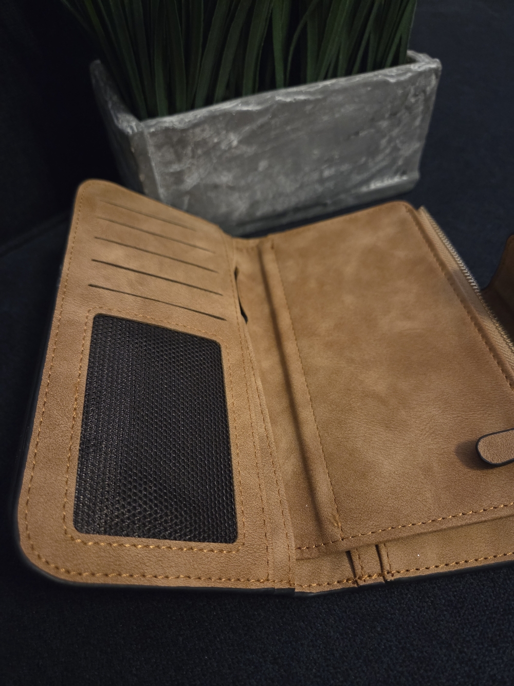 Forever Women's Tan Faux Leather Suede Like) Zip Wallet - Picture 3 of 7